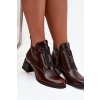 Kožené lakované kotníčkové boty na klínu s ozdobným detailem zateplené Zazoo 60560 tmavě hnědé (Veľkosť 36)