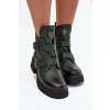 Kožené zateplené dámské boty s přezkami a ozdobným detailem Zazoo 60482 tmavě zelené (Veľkosť 36)
