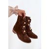 Semišové dámské kotníkové boty s ozdobnými květinami Zazoo 3085 hnědé (Veľkosť 35)
