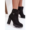 Zateplené dámské kotníkové boty na podpatku s ozdobnou páskou černé Zayna (Veľkosť 36)