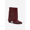 Zateplené Kotníkové Boty Na Podpatku S Otočeným Svrškem A Přezkou Bordové Ylenara (Veľkosť 37)