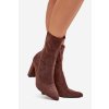 Dámské kozačky na podpatku s prošíváním hnědé Rosivelle (Veľkosť 38)