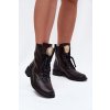 Kožené dámské kotníkové boty na ploché podrážce se zlatým detailem Zazoo 3084 Černé (Veľkosť 35)