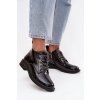 Kožené lakované dámské kotníčkové boty s ozdobným šněrováním D&A MR52-124 Černé (Veľkosť 36)