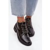 Kožené lakované dámské kotníčkové boty s ozdobným šněrováním D&A MR52-124 Černé (Veľkosť 36)
