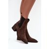 Kožené semišové dámské boty na podpatku s vyhříváním Artiker 57C0047 hnědé (Veľkosť 37)