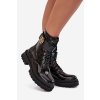 Lakované boty worker dámské se zlatým detailem zateplené černé Fiorena (Veľkosť 36)