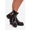 Lakované kotníkové boty s vyhříváním se zlatým detailem černé Talyra (Veľkosť 36)