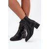 Zateplené dámské boty na podpatku s páskem a přezkou černé Sylira (Veľkosť 36)
