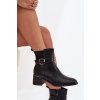 Zateplené dámské boty na podpatku s páskem a přezkou černé Sylira (Veľkosť 36)