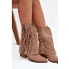 Dámske cowboy členkové topánky so strapcami na podpätku khaki gralina / 168-612 KHAKI (Veľkosť 36)