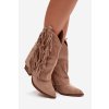 Dámske cowboy členkové topánky so strapcami na podpätku khaki gralina / 168-612 KHAKI (Veľkosť 36)