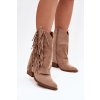 Dámske cowboy členkové topánky so strapcami na podpätku khaki gralina / 168-612 KHAKI (Veľkosť 36)