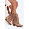 Dámske cowboy členkové topánky so strapcami na podpätku khaki gralina / 168-612 KHAKI (Veľkosť 36)