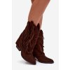 Dámske kožené členkové topánky so strapcami na podpätku čokoládovo hnedé gralina / 168-612 BROWN (Veľkosť 36)