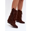 Dámske kožené členkové topánky so strapcami na podpätku čokoládovo hnedé gralina / 168-612 BROWN (Veľkosť 36)