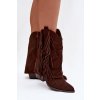 Dámske kožené členkové topánky so strapcami na podpätku čokoládovo hnedé gralina / 168-612 BROWN (Veľkosť 36)