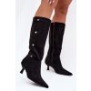 Dámske čižmy na podpätku s ozdobnými detailmi  čierne hovelle / 1151 BLACK (Veľkosť 36)