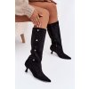 Dámske čižmy na podpätku s ozdobnými detailmi  čierne hovelle / 1151 BLACK (Veľkosť 36)