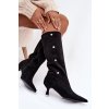 Dámske čižmy na podpätku s ozdobnými detailmi  čierne hovelle / 1151 BLACK (Veľkosť 36)