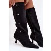 Dámske čižmy na podpätku s ozdobnými detailmi  čierne hovelle / 1151 BLACK (Veľkosť 36)