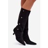 Dámske čižmy na podpätku s ozdobnými detailmi  čierne hovelle / 1151 BLACK (Veľkosť 36)