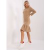 Dámske tmavo-béžove šaty s volánom kód produktu EM-SK-HS-21-489.85 (Farba Tmavo-béžová, Veľkosť S)