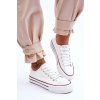 Biele dámske plošné tenisky na šnúrovanie, textilné, kód produktu WX-100 WHITE (Veľkosť 36)