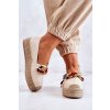 Hnedé dámske espadrilky z eko kože s copom a retiazkami na rovnej podrážke, kód obuvi NJSK JH215 L.BEIGE (Veľkosť 36)