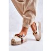 Hnedé dámske espadrilky z eko kože s copom a retiazkami na rovnej podrážke, kód obuvi NJSK JH215 L.BEIGE (Veľkosť 36)