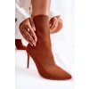 Členkové topánky na podpätku  hnedé kód obuvi S1705 CAMEL (Veľkosť 39)
