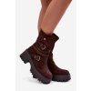 Dámské kotníkové boty na robustním podpatku s přezkami a páskem čokoládové Nerelisa (Veľkosť 36)