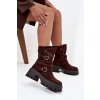 Dámské kotníkové boty na robustním podpatku s přezkami a páskem čokoládové Nerelisa (Veľkosť 36)