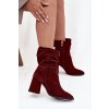Kotníkové boty z přírodního semiše s vyhříváním na podpatku s mašlí Zazoo 4216 bordó (Veľkosť 35)