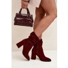 Kotníkové boty z přírodního semiše s vyhříváním na podpatku s mašlí Zazoo 4216 bordó (Veľkosť 35)