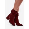 Kotníkové boty z přírodního semiše s vyhříváním na podpatku s mašlí Zazoo 4216 bordó (Veľkosť 35)