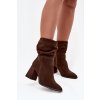 Kozačky z přírodního semiše zateplené na podpatku s vráskou Zazoo 4216 Čokoládové (Veľkosť 35)