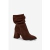 Kozačky z přírodního semiše zateplené na podpatku s vráskou Zazoo 4216 Čokoládové (Veľkosť 35)