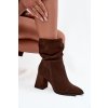 Kozačky z přírodního semiše zateplené na podpatku s vráskou Zazoo 4216 Čokoládové (Veľkosť 35)