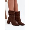 Kozačky z přírodního semiše zateplené na podpatku s vráskou Zazoo 4216 Čokoládové (Veľkosť 35)