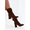 Kozačky z přírodního semiše zateplené na podpatku s vráskou Zazoo 4216 Čokoládové (Veľkosť 35)