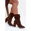 Kozačky z přírodního semiše zateplené na podpatku s vráskou Zazoo 4216 Čokoládové (Veľkosť 35)
