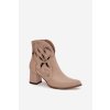 Kožené dámenské vzorované boty na podpatku Zazoo 3647 světle béžové (Veľkosť 35)