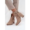 Kožené dámenské vzorované boty na podpatku Zazoo 3647 světle béžové (Veľkosť 35)