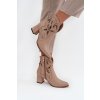 Kožené dámenské vzorované boty na podpatku Zazoo 3647 světle béžové (Veľkosť 35)
