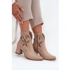 Kožené dámenské vzorované boty na podpatku Zazoo 3647 světle béžové (Veľkosť 35)