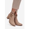 Kožené dámenské vzorované boty na podpatku Zazoo 3647 světle béžové (Veľkosť 35)