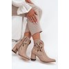 Kožené dámenské vzorované boty na podpatku Zazoo 3647 světle béžové (Veľkosť 35)