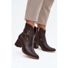 Kožené otevřené dámské kotníkové boty na podpatku Zazoo 3647 čokoládové (Veľkosť 35)