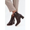 Kožené otevřené dámské kotníkové boty na podpatku Zazoo 3647 čokoládové (Veľkosť 35)